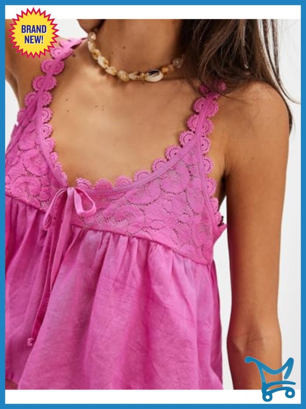 Cotton Lace Tank Top - Boho Crop Top Summer Beach Y2k - Picture 3 of 5